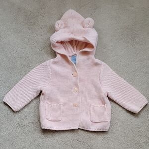 GAP Baby Knit Hooded Cardigan in Pale Pink 3-6m
